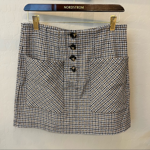 Topshop Dresses & Skirts - TopShop dark Akademia plaid mini skirt, front buttons, patch square pockets, 8/M